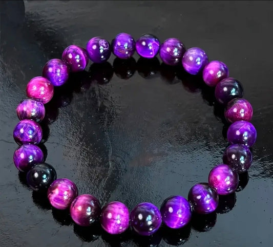 Bracelet en pierre naturelle ( oeil de tigre violet )