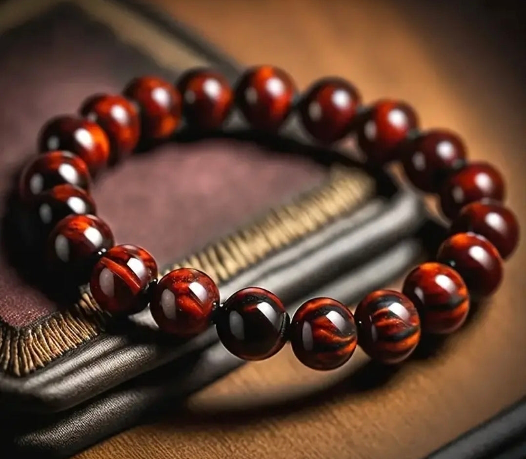 Bracelet en pierre naturelle ( Oeil de Tigre Rouge Foncé )