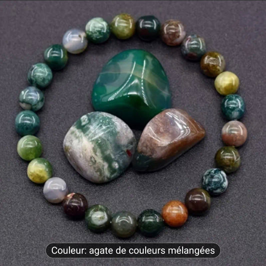 Bracelet pierre naturelle ( Agate de couleurs mélangées )