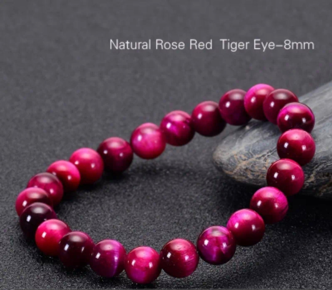 Bracelet en pierre naturelle ( oeil de tigre rouge / rose )