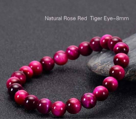 Bracelet en pierre naturelle ( oeil de tigre rouge / rose )