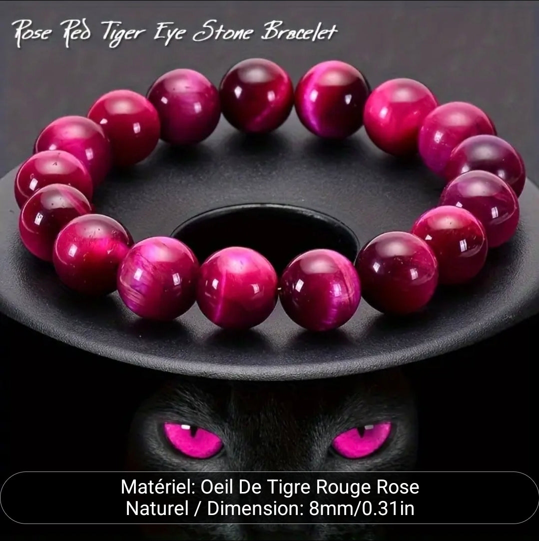 Bracelet en pierre naturelle ( oeil de tigre rouge / rose )