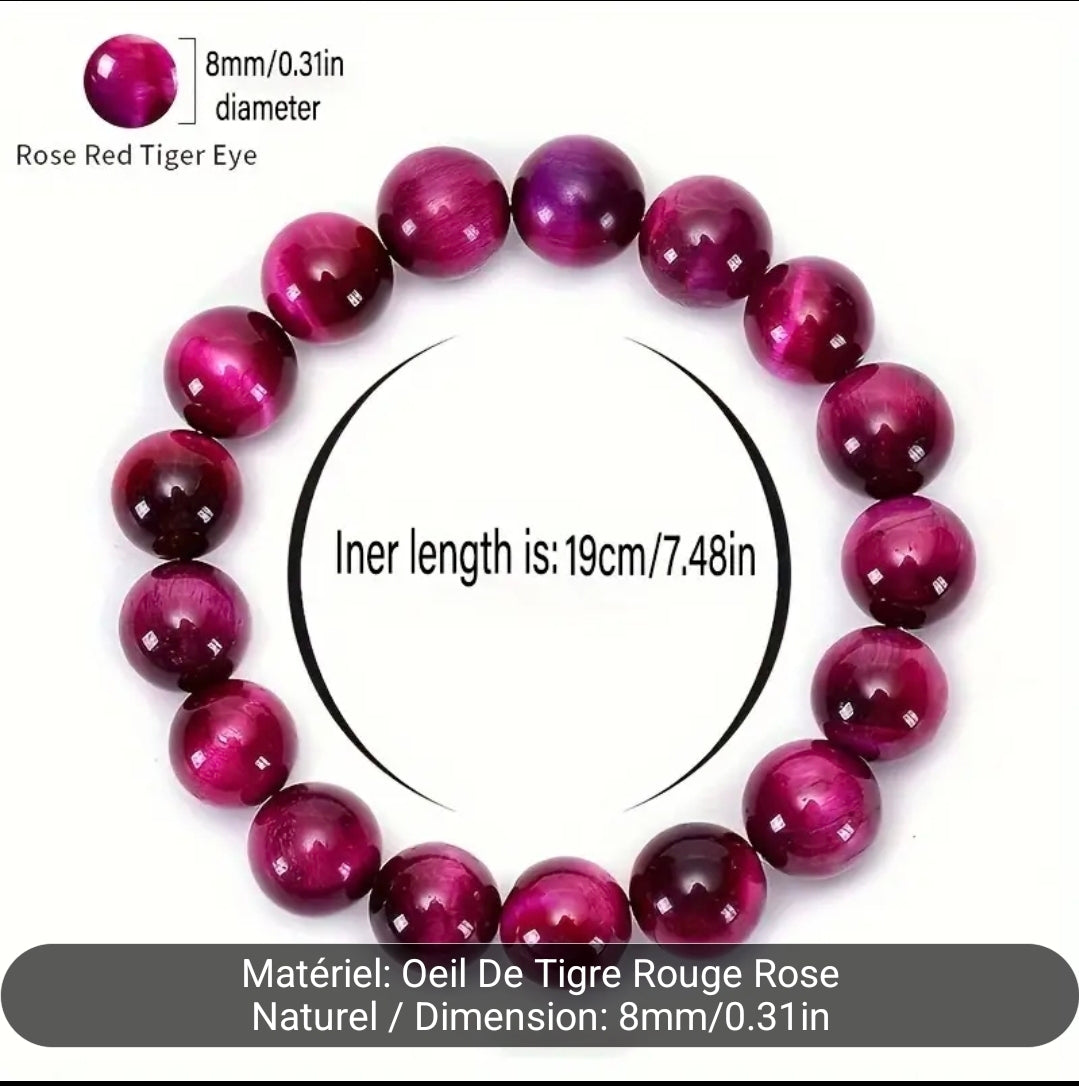 Bracelet en pierre naturelle ( oeil de tigre rouge / rose )