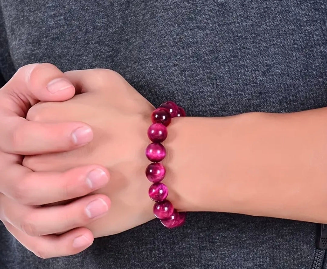 Bracelet en pierre naturelle ( oeil de tigre rouge / rose )