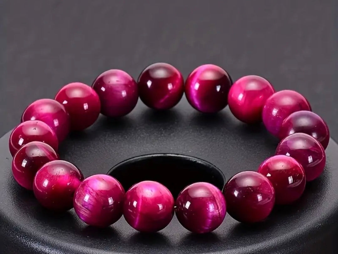 Bracelet en pierre naturelle ( oeil de tigre rouge / rose )