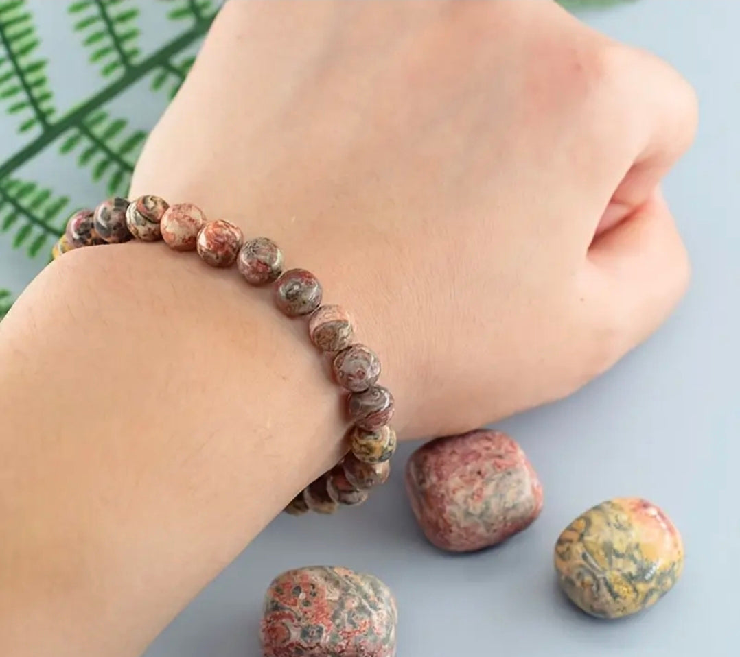 Bracelet en pierre naturelle ( Léopard Rouge )