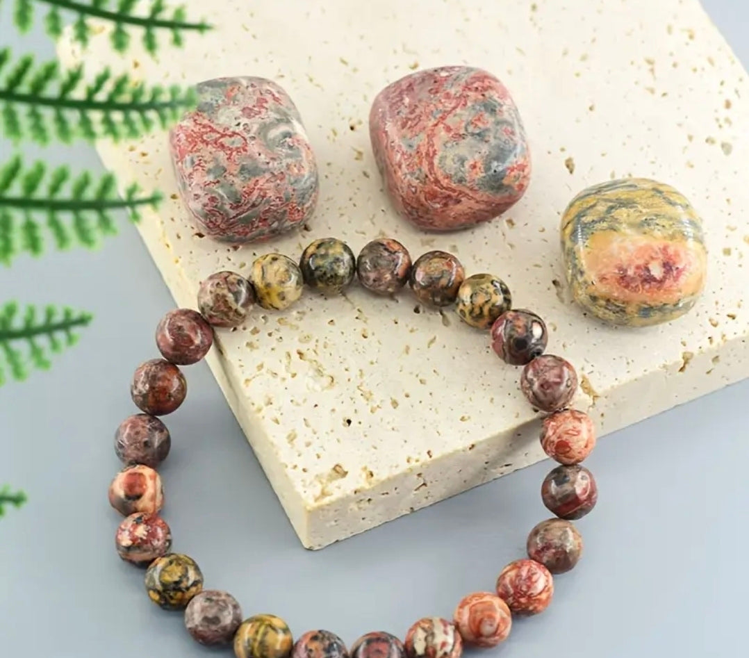 Bracelet en pierre naturelle ( Léopard Rouge )