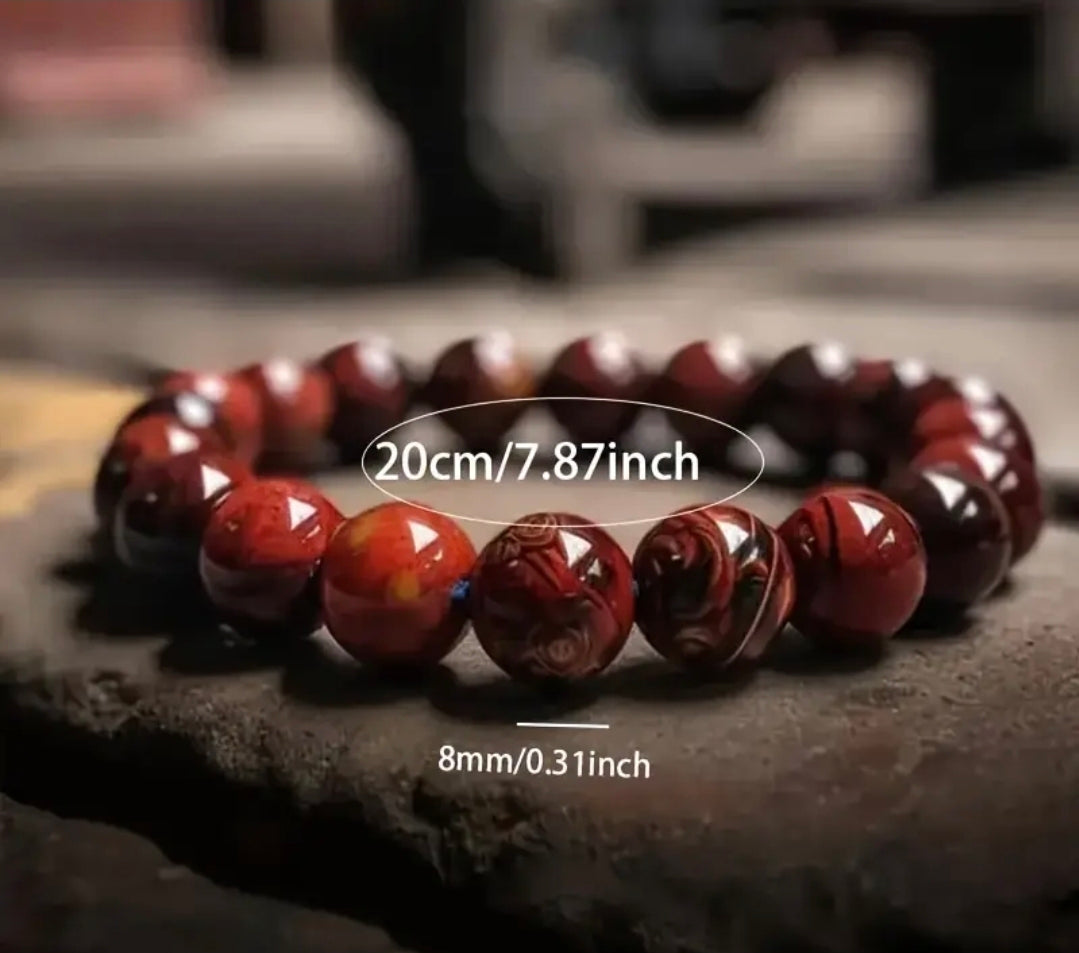 Bracelet en pierre naturelle ( Oeil de Tigre Rouge Foncé )