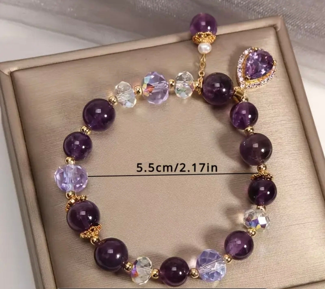 Bracelet en perle de cristal ( coeur en Améthiste )