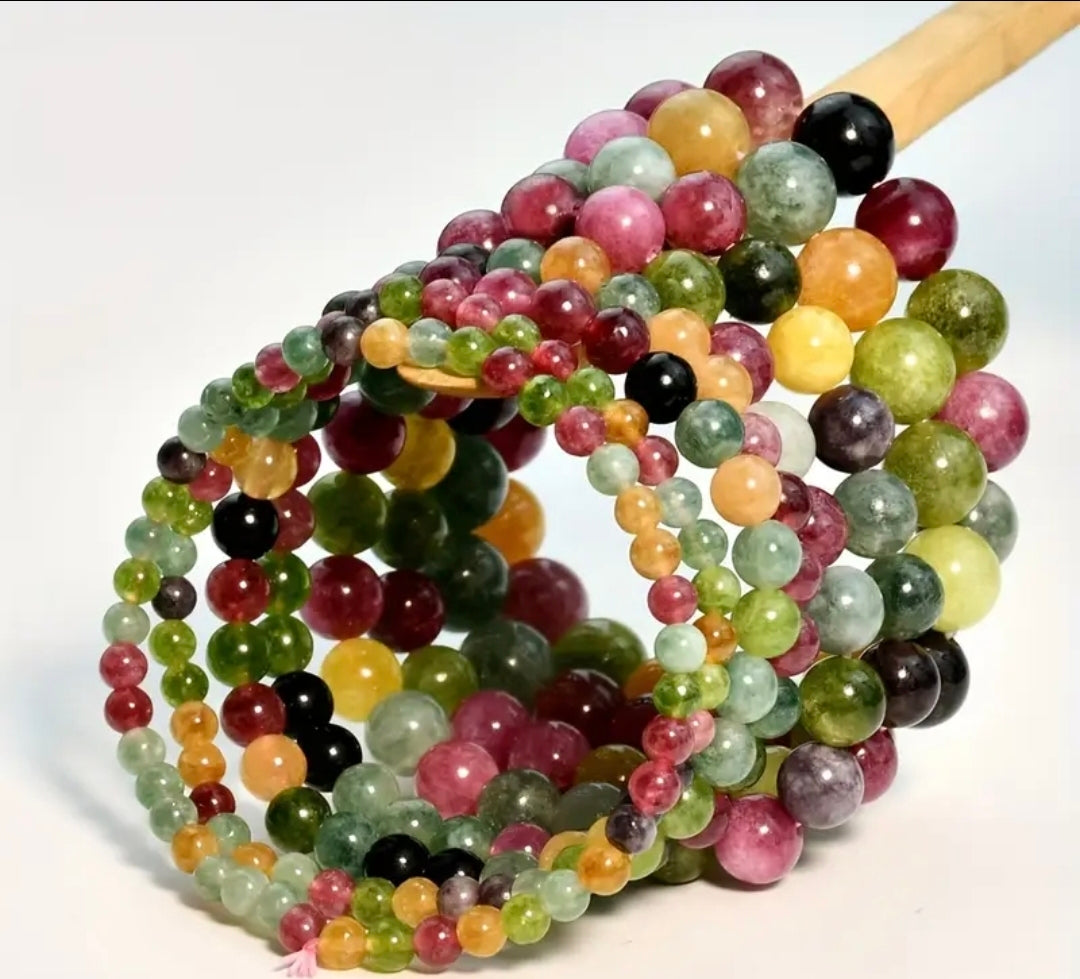 Bracelet en pierre naturelle ( Tourmalite Multicolore )