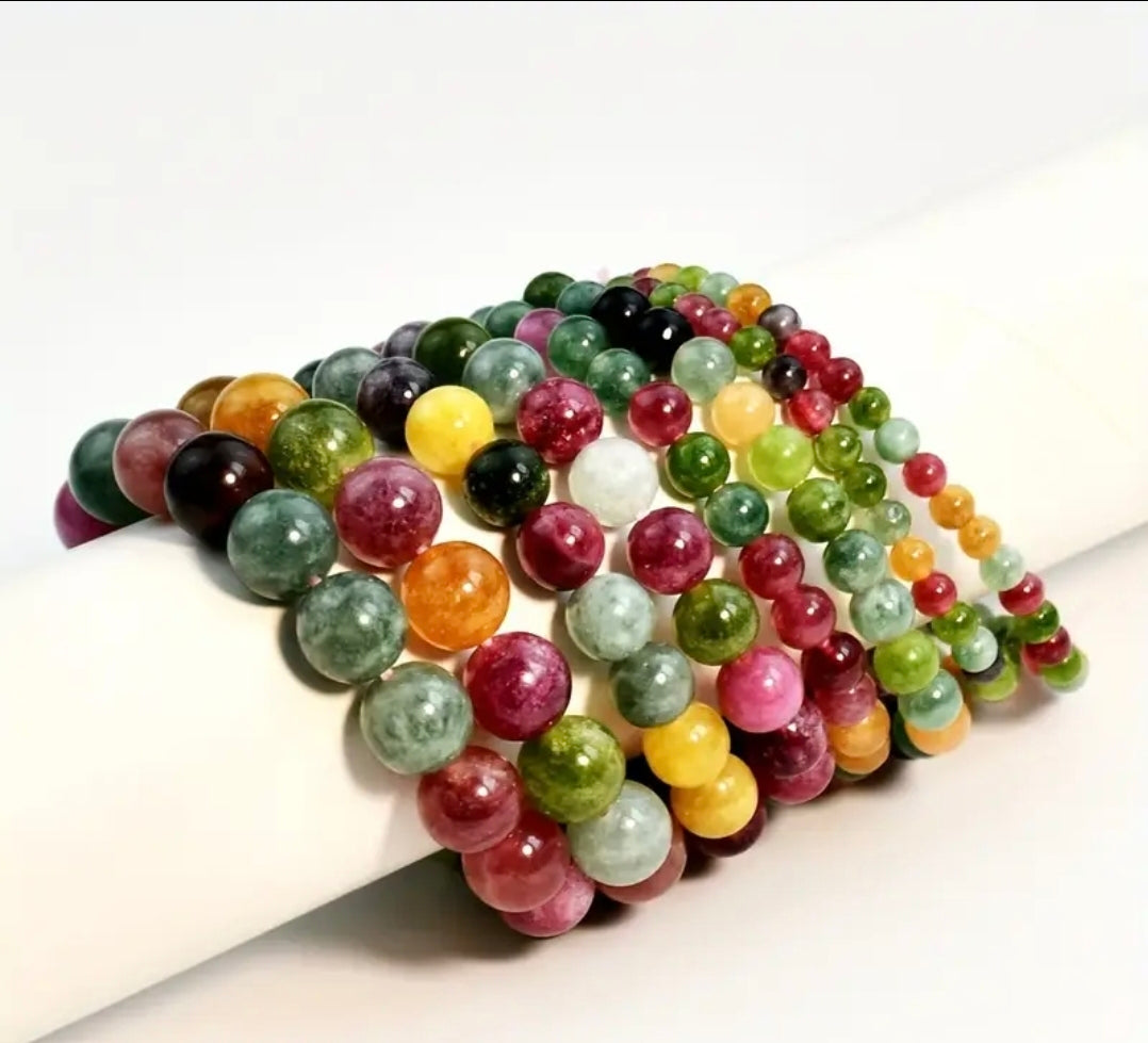 Bracelet en pierre naturelle ( Tourmalite Multicolore )