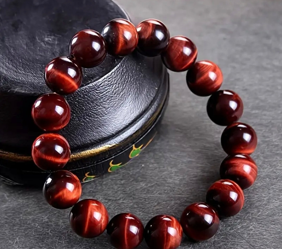 Bracelet en pierre naturelle ( Oeil de Tigre Vin ) 12 mm