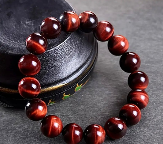 Bracelet en pierre naturelle ( Oeil de Tigre Vin ) 12 mm