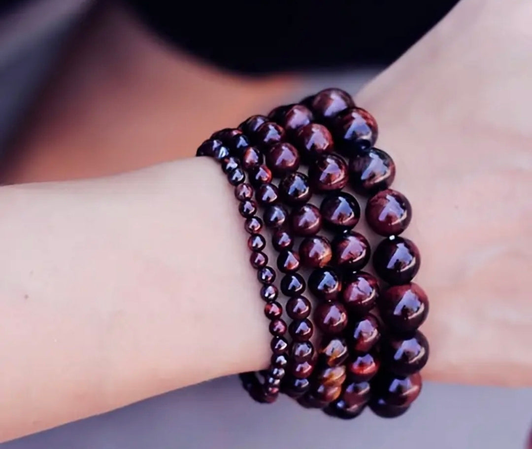 Bracelet en pierre naturelle ( Oeil de Tigre Vin ) 12 mm