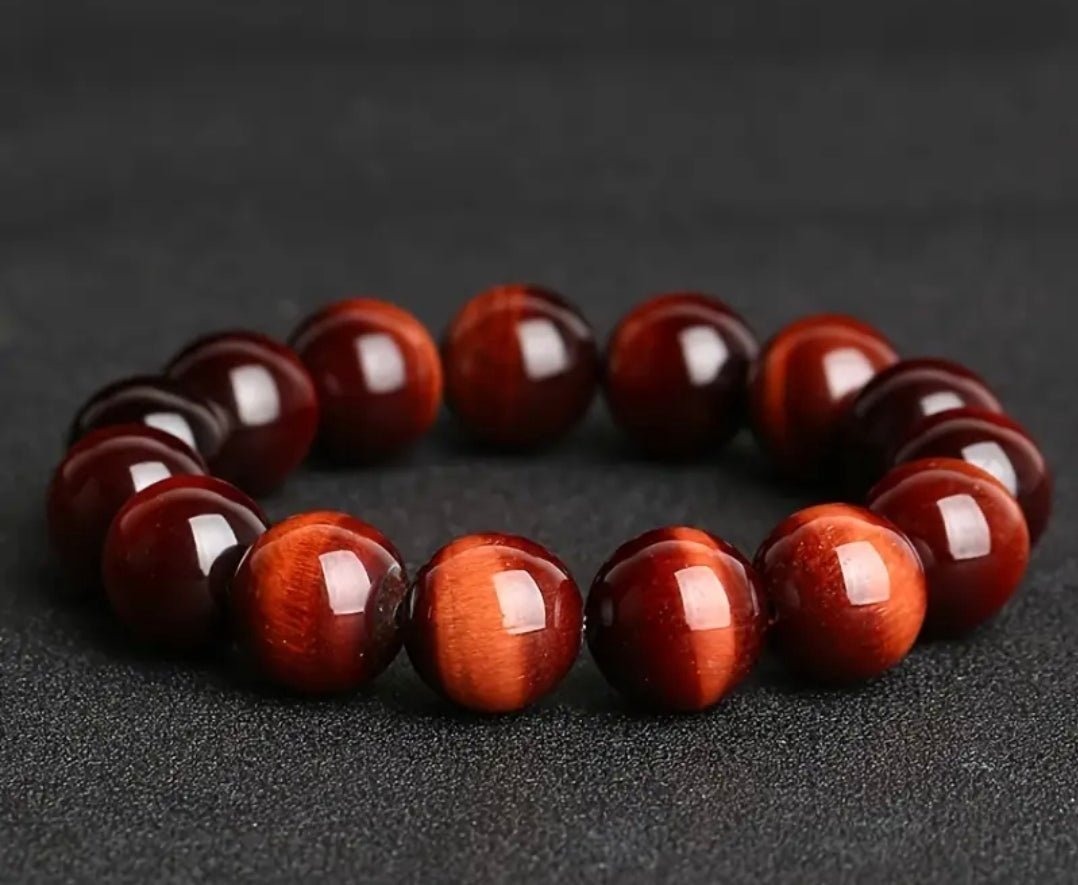 Bracelet en pierre naturelle ( Oeil de Tigre Vin ) 12 mm