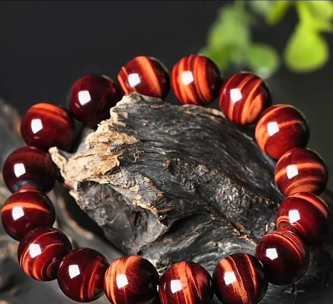 Bracelet en pierre naturelle ( Oeil de Tigre Vin ) 12 mm