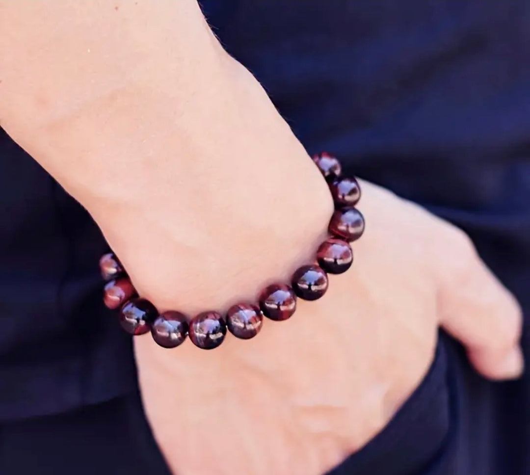 Bracelet en pierre naturelle ( Oeil de Tigre Vin ) 12 mm