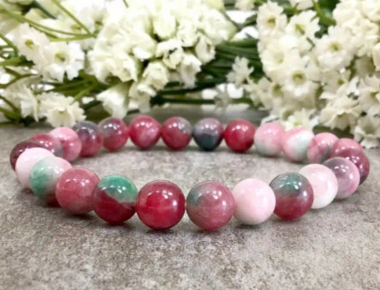 Bracelet en pierre naturelle ( Tourmalite Rose Multicolore )